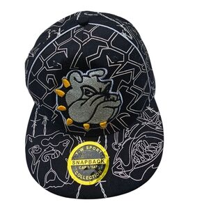 Bulldog‎ Glitter Snapback Hat Black White Barbed Wire Graphic YW Sport Cap
